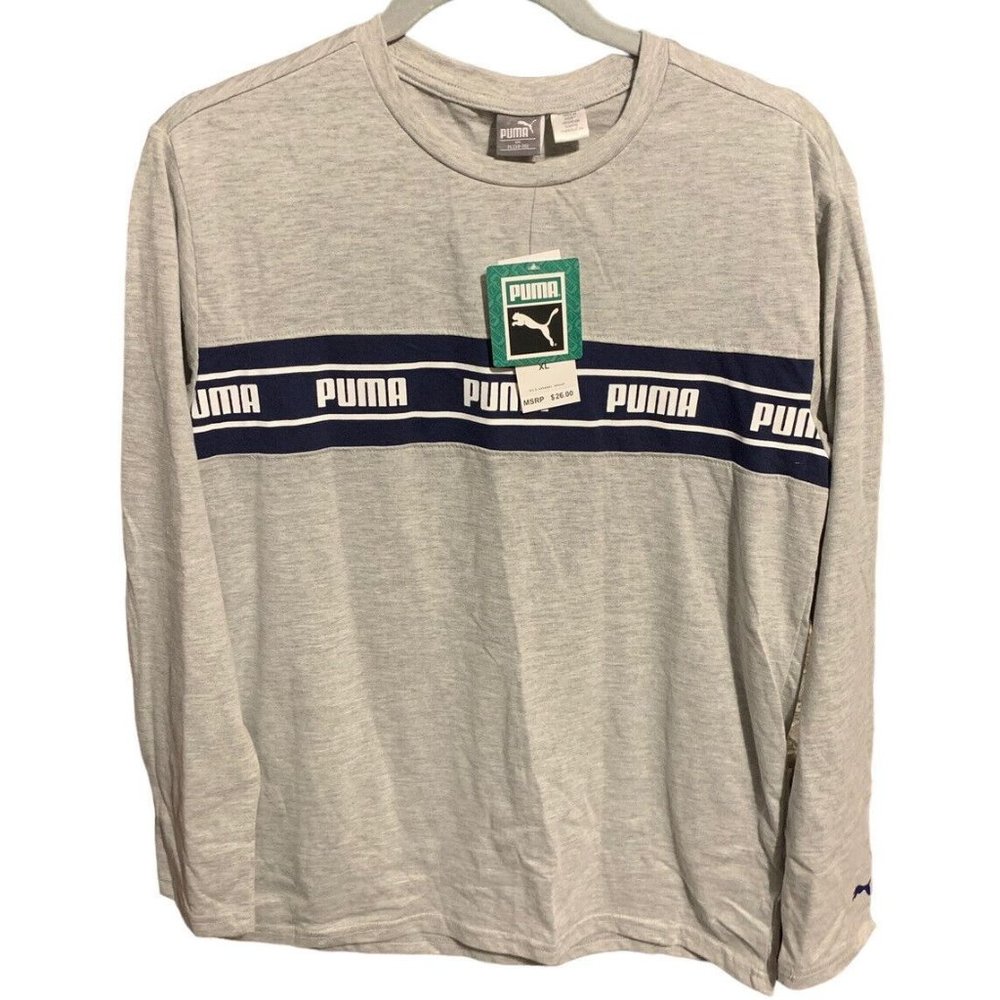 Puma Boy's Gray Blue Long Sleeve Logo Shirt X-Large 18/20 NWT